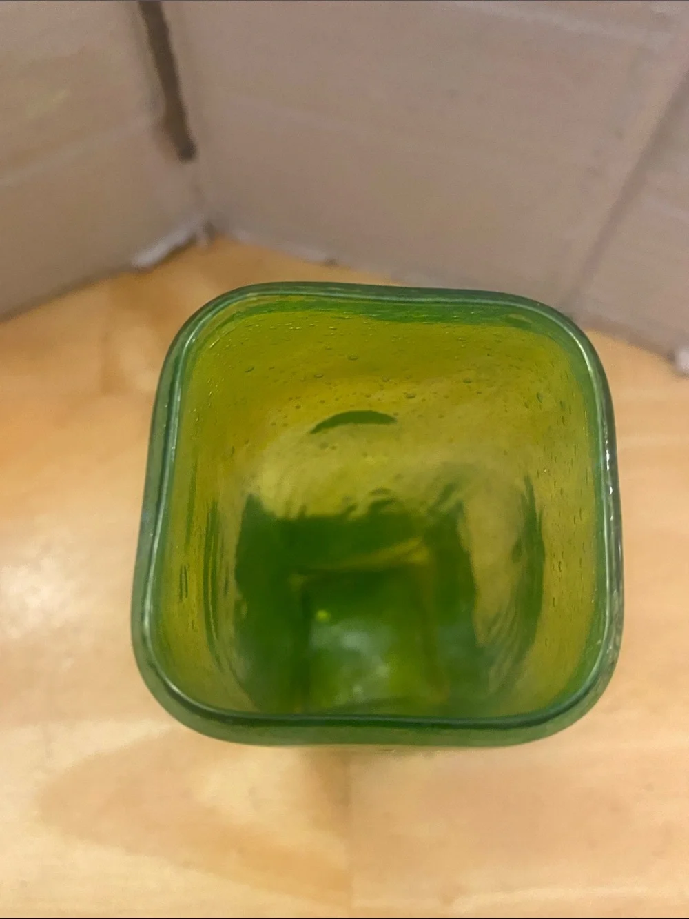 Green art Glass square bubble Vase about 2x6x2